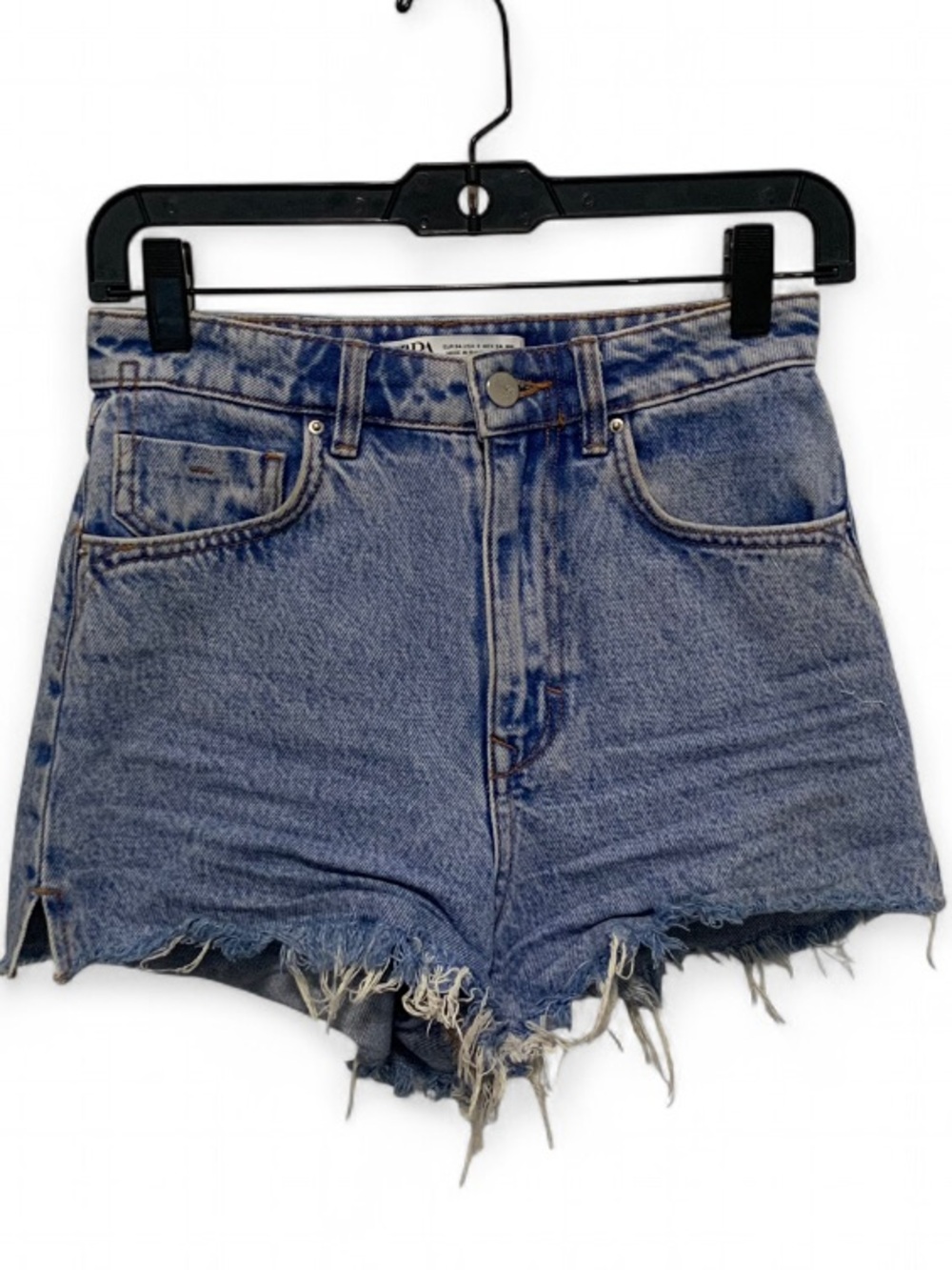Zara High-Waist Frayed Hems Blue Denim Shorts